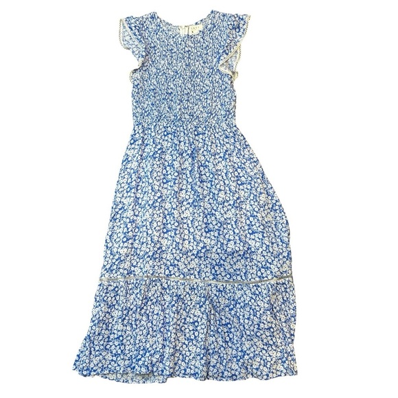 Lost + Wander Pick Me Blue Floral Print Midi Dress smocked size small prarie - Picture 9 of 11